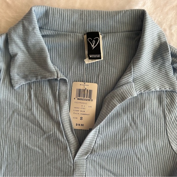 Windsor Blue Ribbed Collar Top - Picture 2 of 5